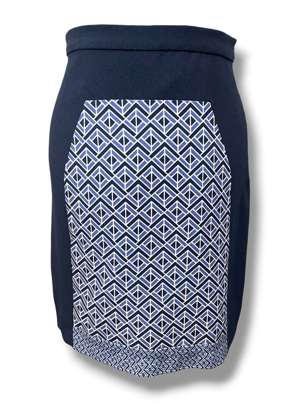 Pink Martini Navy Pencil Skirt with Blue & White Geometric Panel